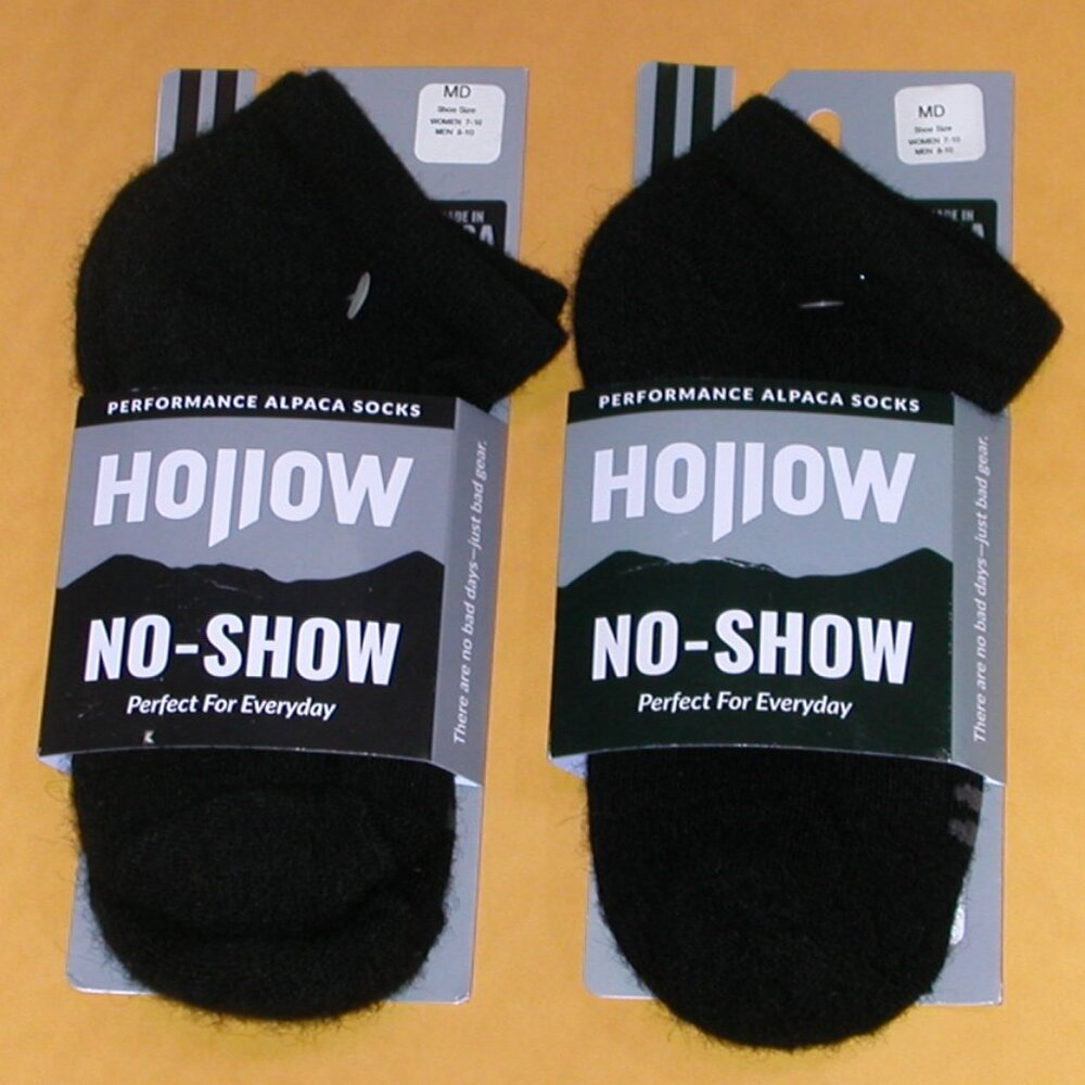 2 Pairs HOLLOW Performance Alpaca Black No Show Socks Women's Size Medium Black